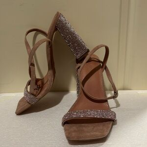 Asos Design bling Rhinestone open toe Block Heel sandals suede leather size 7